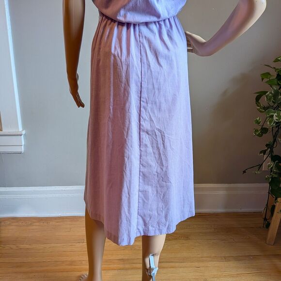 Vintage 80s TropiCool Lavender Purple Shirt Dress Cotton Midi Size 12 - Picture 13 of 15
